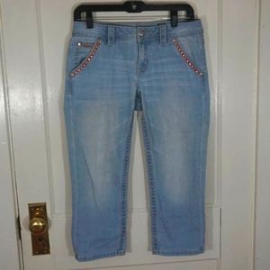 Miss Me Mid Rise Pink Embellished Capri Jeans Size 27